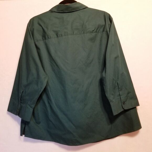 FOXCROFT 18W Top Blouse Button Front Shirt Green Wrinkle Free 3/4 Sleeve Classic - Picture 8 of 9